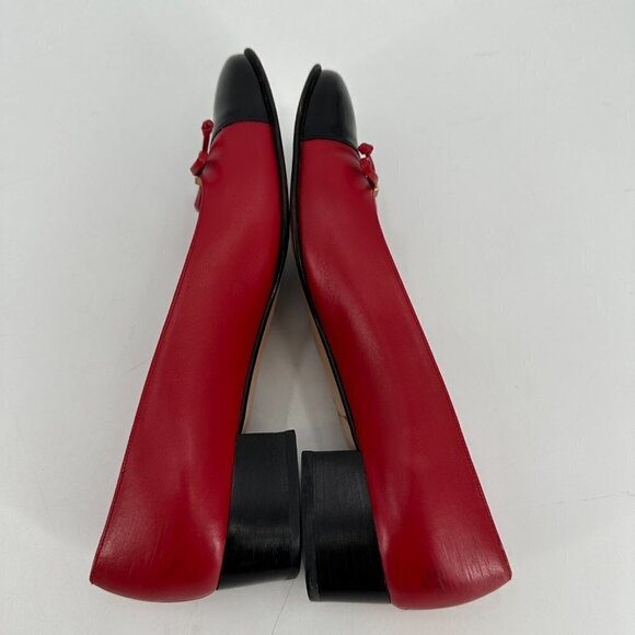 Salvatore Ferragamo Red Leather Cap Toe Bow Block Heel Vintage 6.5 Heel Shoes - Picture 6 of 9